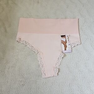 NWT Joyspun Women's Shape & Smooth Lace Trim Thong Size XXL Pink Light Support